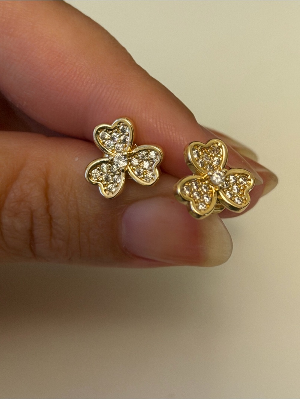 Gold Clover Stud Earrings with Crystal Accents - Women's Jewelry